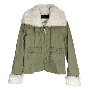 Hollister Olive Green Fur Collar Utility Jacket S